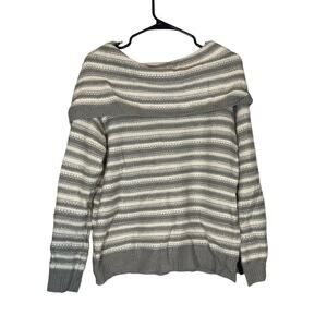 New York & Co Women’s Gray & White Striped Long Sleeve Knit Sweater Size Medium